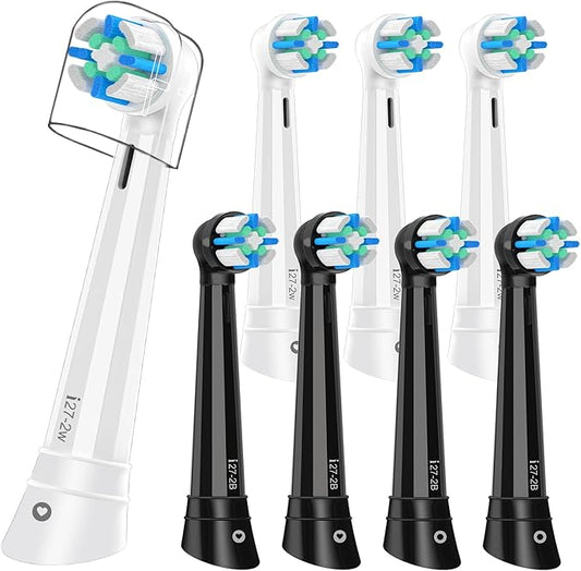 iO Replacement Heads Compatible with Oral B iO Electric Toothbrush,Round Brush Heads for Gentle Gum Care & Deep Cleaning,8PACK,Black+White
