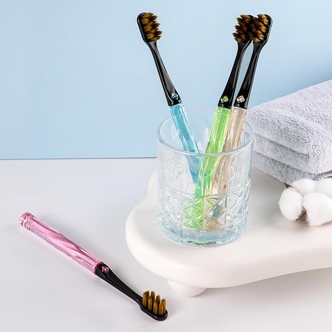 Soft Bristle Toothbrush, Micro Nano Flossing Toothbrushes with Multi-Layered Shaped Bristles for Whiten Teeth and Removes Plaque, Designed for Sensitive Teeth & Gums-Black Head