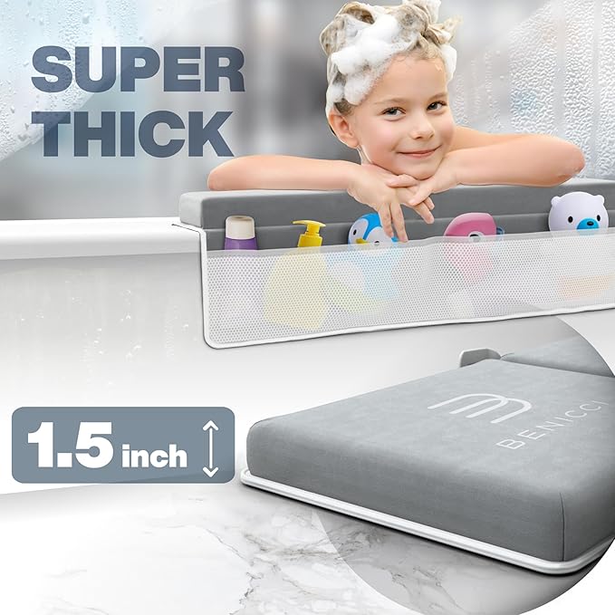 Benicci Comfortable Bath Kneeler and Elbow Kneeling Rest Pad for Baby Bathing Parents - Painless Foam Mat with Toy Organizer Pockets - Quick Drying, Foldable, Non-Slip for Baby and Toddler Bathing