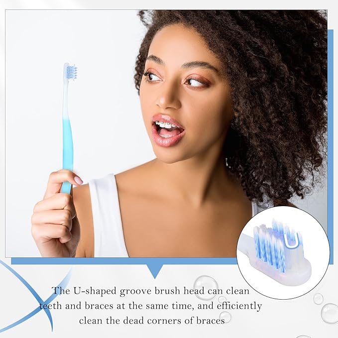 Honeydak 6 Pieces V Shaped Orthodontic Toothbrush for Brace with Brush Head 40 Pieces Interdental Brush Soft Bristle Braces Brushes for Cleaning Portable Toothbrushes for Braces(Small,Yellow)