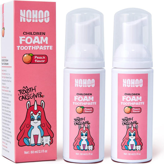 NOHOO Fluoride Free Foam Toothpaste Kids Peach Flavour,Natural Training Toothpaste for Baby Toddler Children Oral Cleaning and Cavity Protection(2 Pack)
