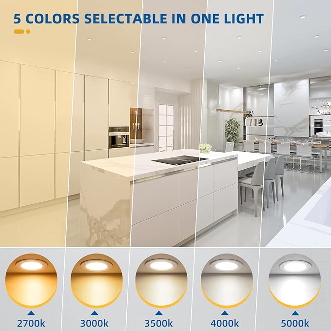 12 Pack 4 inch Recessed Lighting, Ultra-Thin LED Canless Recessed Lighting, Retrofit Dimmable Recessed Lights, 2700K/3000K/3500K/4000K/5000K Selectable,1200LM 12W - ETL & Energy Star Certified