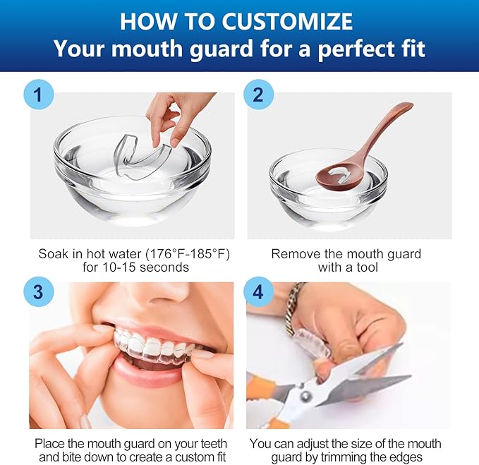 Mouth Guard for Grinding Teeth at Night, Night Guards for Bruxism, Mouthguards for Grinding of Teeth Nighttime, Dental Bite Guard for Adults of Clenching Teeth, 8 Pack with 12 Cleaning Tablets