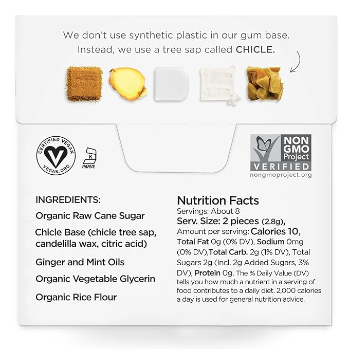 SIMPLY Gum Ginger, Plastic-Free Natural Chewing Gum, Made with real Ginger, 12 Pack (180 Pieces) | Vegan, Kosher, Non GMO, Aspartame Free and Sorbitol Free