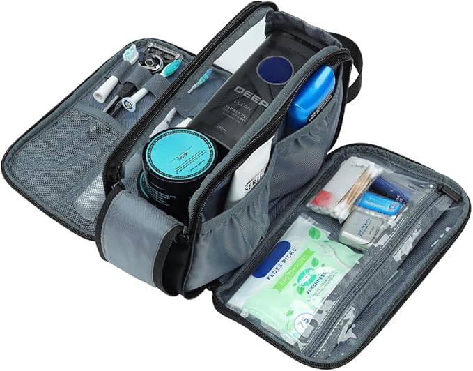 ZEEMO Travel Toiletry Bag for Men, Medium Water-Resistant Double-Sided Full-Open Dopp Kit, Versatile Organizer for Shower and Hygiene Accessories, Bathroom Essentials, Cosmetics, Black