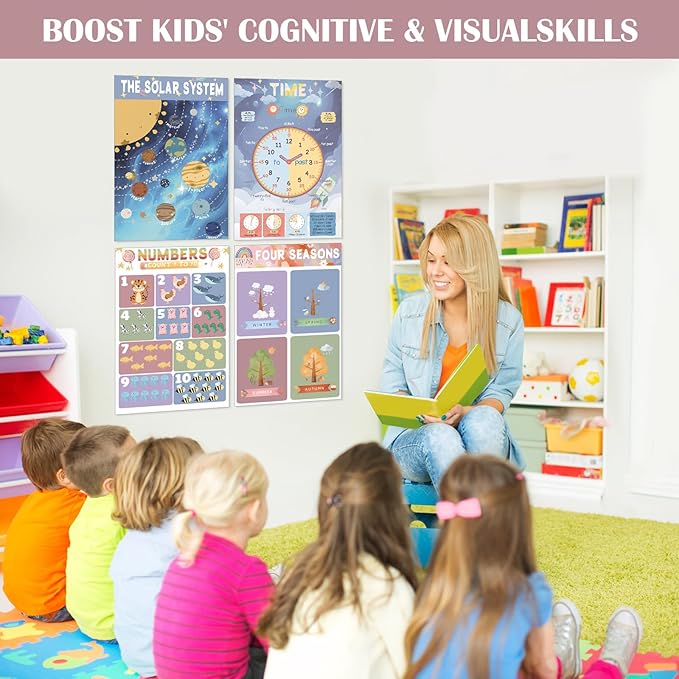 16 Educational Posters for Preschoolers, Laminated PreK Learning Poster Charts for Toddlers 1-3, Learning Wall Charts for Kids’ Bedroom, Playroom, Preschool, Kindergarten and Homeschool (Morandi A)