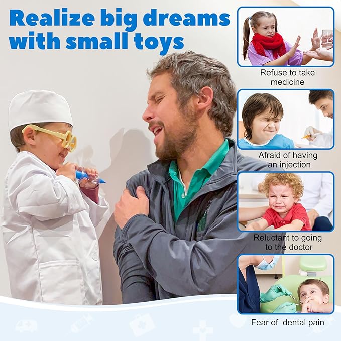 Liberry Doctor Kit for Toddlers 3 4 5 Years Old, Kids Doctor Play Set for Girls Boys Toy, Pretend Play Medical Kit with Stethoscope & Costume for Birthday Blue