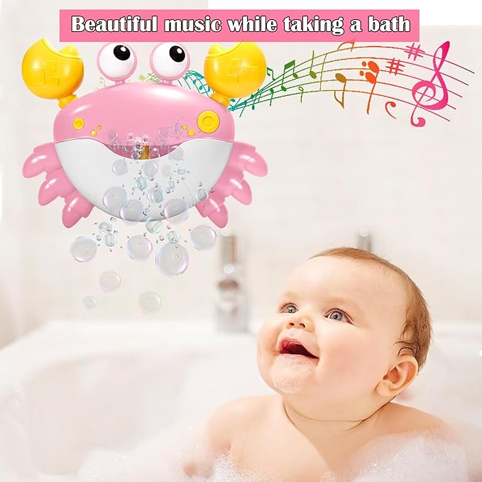 Crab Baby Bath Toys, Crab Bubble Bath Machine, Automatic Bath Toy Blows Bubbles & Plays Children’s Songs, Bathtub Bubble Maker - Kids Birthday Gift for 1 2 3 Year Old Boy Girl Pink