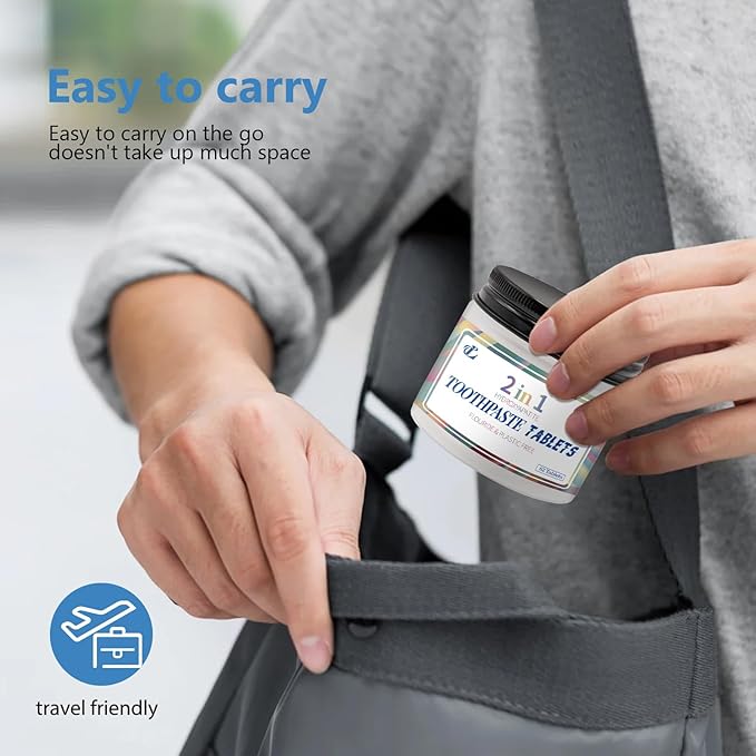 Toothpaste Tablets with Nano Hydroxyapatite – 2-in-1 Chewable Mint Tablets for Fresh Breath & Daily Cleaning, Fluoride-Free, Travel Friendly Jar, 62 Count (1)