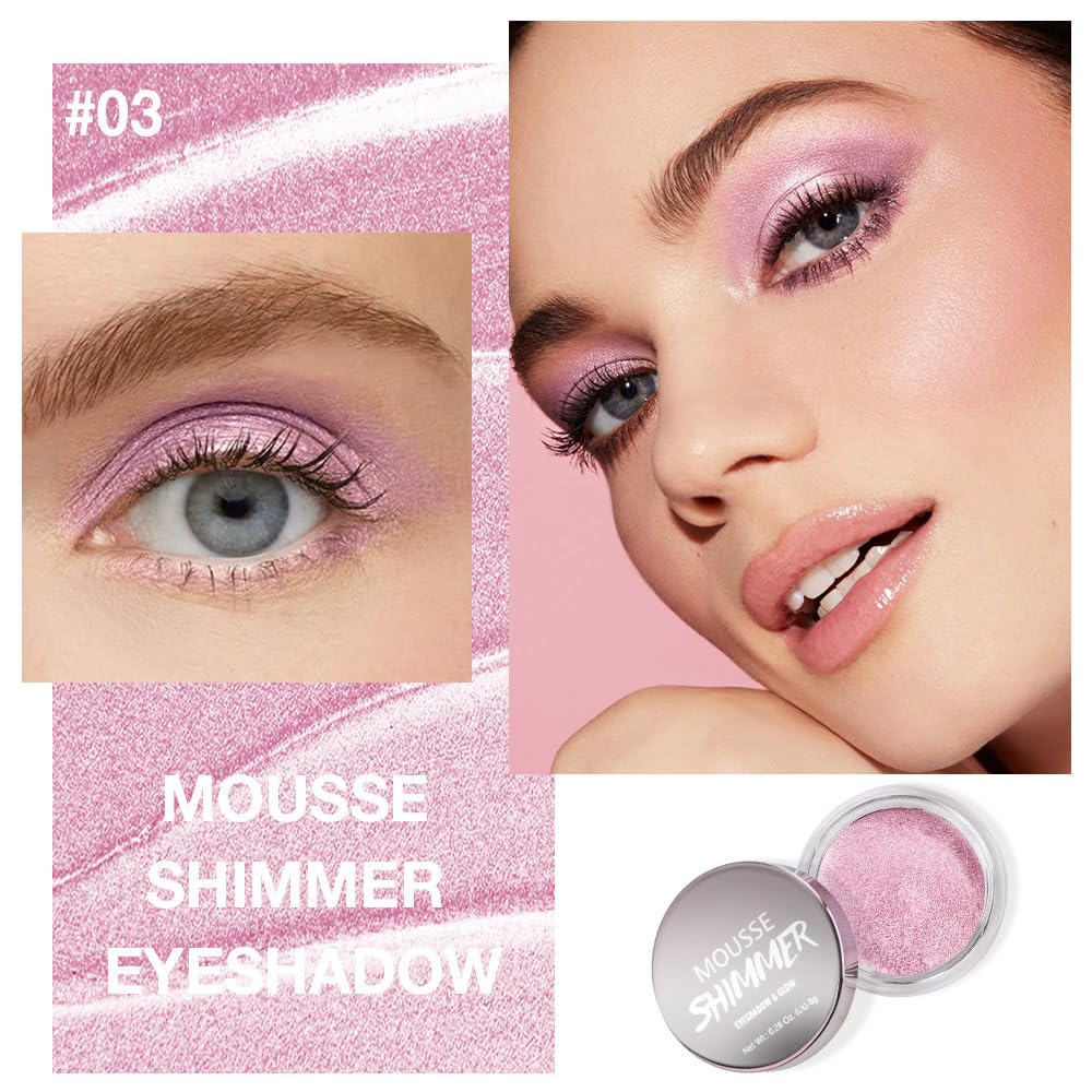 Bright Pink Mousse Single Eyeshadow Palette –Neutral Matte & Shimmer Eyeshadow,Mini Cream Glitter Eye shadow,Long Lasting Highly Pigmented Eye Makeup Compact Travel Siz Eye shadow for Older Women 03#