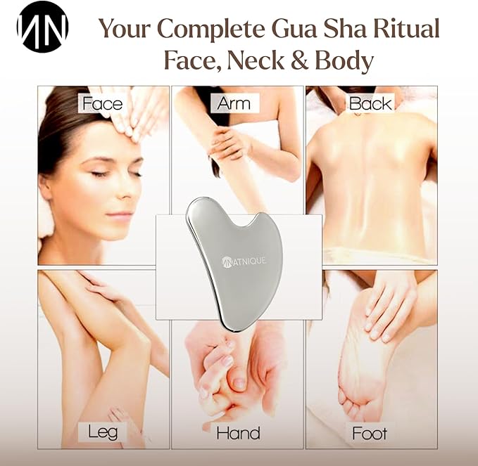 Natnique Stainless Steel Gua Sha Tool – Face & Neck Sculpting Massager for Lymphatic Drainage, Puffiness & Jawline Contour – Anti-Aging Facial Tool for Wrinkles, Firming, Relaxation & Cooling Relief