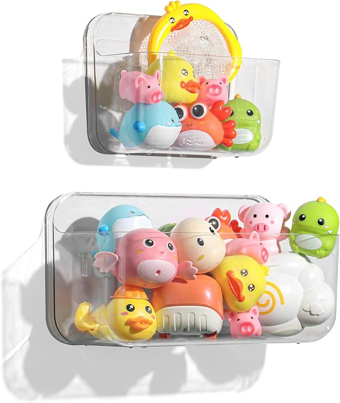 Bath Toy Storage for Bathtub 2 Packs, Large Capacity Bath Toy Holder for Kids, Quick Dry Toy Organizer, Durable Plastic Shower Caddy for Tub Bathroom
