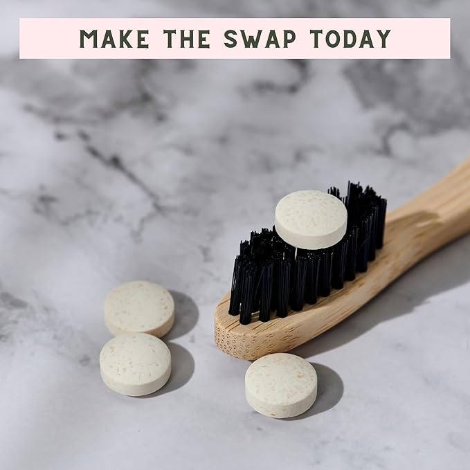 US-Made Toothpaste Tablets, New Improved SLS-Free Formula, 60 Count, Glass Jar, Natural Mint Flavor, Fluoride Free with Hydroxyapatite, Whitening