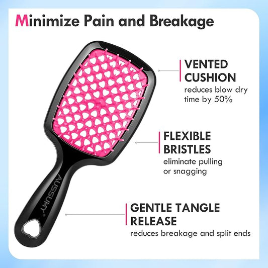 Vented Detangling Hair Brush - 2 Pack Detangler Hairbrush with Soft Bristles for Effortless Tangle Free - Ideal for Wet Dry or Damaged Hair for Women Men Kids
