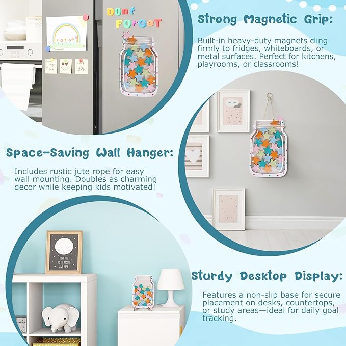 2 Pack Magnetic Reward Jar with Star & Heart, Star Jar Reward System for Kids, Reward Home Kids Incentive Good Home Training for Boys Girls