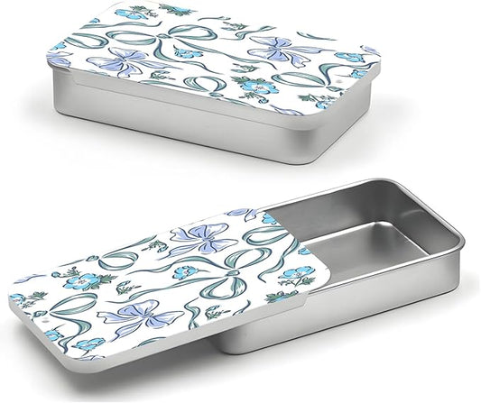 Portable Dental Floss Case, Refillable Cute Travel Floss Dispenser for Men & Women, Pocket Travel Floss Picks Case for Purse, Backpack, Bag Blue Floral Bows