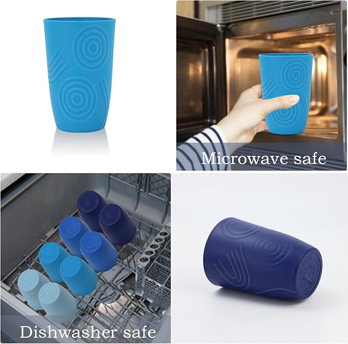 Wrova Wheat Straw Cups 16oz set of 8 - Alternative Plastic Cups Dishwasher Safe - Plastic Drinking Cups Unbreakable for Kids - Ocean Series