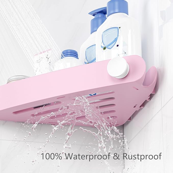 Sotfamily Shower Caddy Corner, 4 Pack Adhesive Corner Shower Shelves for Bathroom Organizers and Storage, Rust Free Plastic Rack for Bathroom Accessories & Decor, Pink