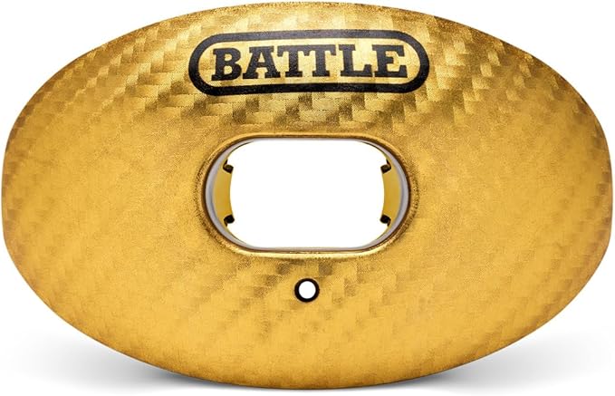 Battle Sports Carbon Oxygen Football Mouthguard - with a Convertible Strap, Superior Airflow & Better Performance, Maximum Protection & Breathability Football Mouthpiece, Works with Braces - Gold