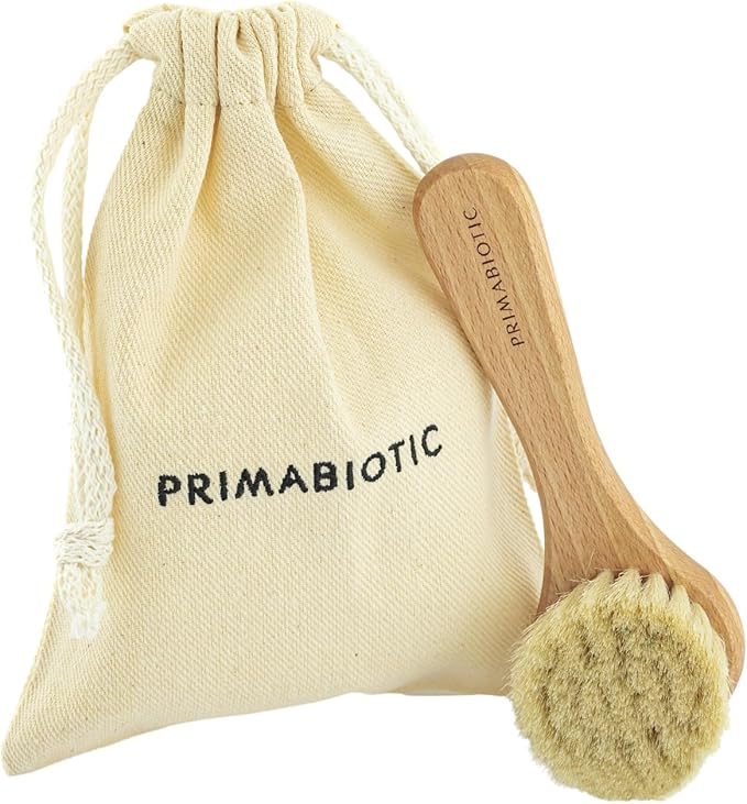Primabiotic Facial Massage Brush with Pouch – Eco-Friendly Product from Europe – Oak Wood & Goat Hair – Suitable for All Skin Types – Includes Handcrafted Pouch