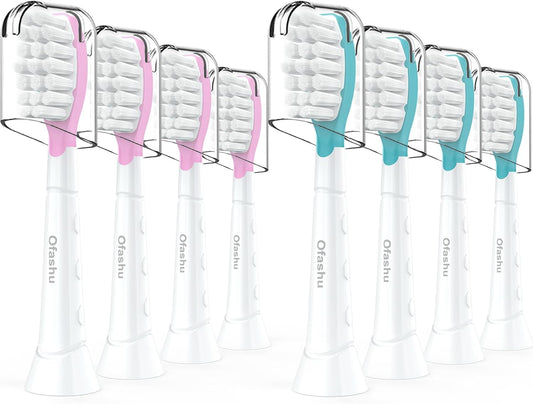 Kids Replacement Toothbrush Head for Sonicare: Ofashu Children Sonic Electric Toothbrush Brush Head for Philips 6321 6340 6032/94 6042, 8 Packs for Boys Girls 7+, Pink & Green