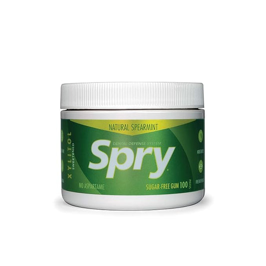 Spry Fresh Natural Xylitol Chewing Gum Dental Defense System - Aspartame-Free, Sugar-Free, Non-GMO, Gluten-Free (Spearmint, 100 Count - Pack of 1)