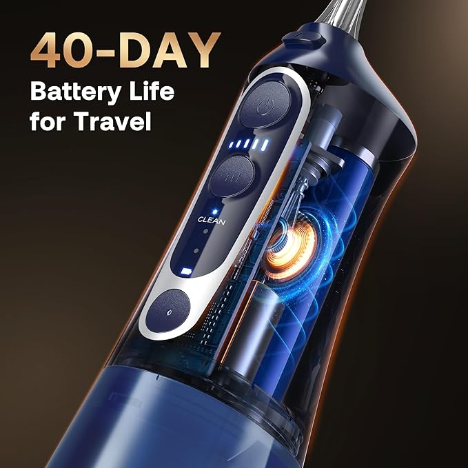 Bitvae Water Dental Flosser Teeth Pick, Cordless Flosser for Travel with 6 Jet Tips, 3 Modes 5 intensities, IPX7 Waterproof Portable & Rechargeable Oral Irrigator Cleaner, Midnight Blue
