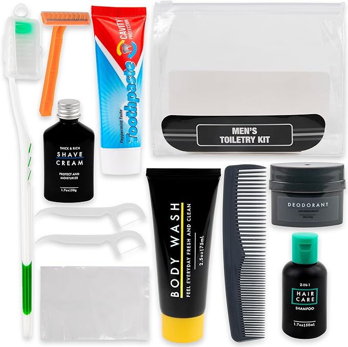 25 Pack of Homeless Care Package Supplies Bulk Summer Hygiene Travel Kits for Men, 13 Piece Travel Size Toiletries, Summer Homeless Essentials Supplies in Bulk