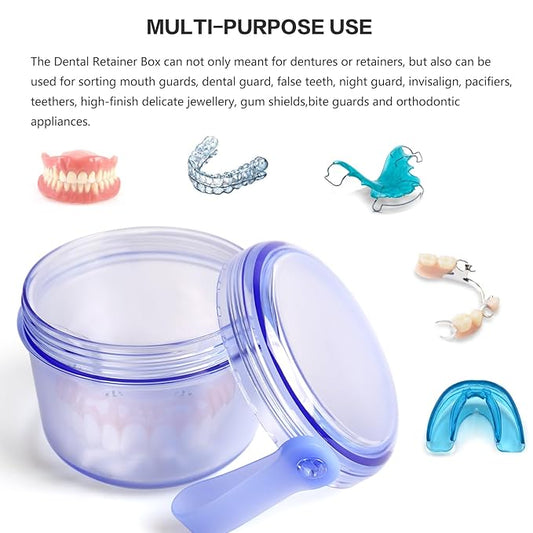 Leak Proof Travel Denture Bath Case for Full Dentures, Denture Cups for Soaking Dentures, Denture Container Cups with Brush for Dentures, Aligner, Retainers, Mouth Guard (Blue)