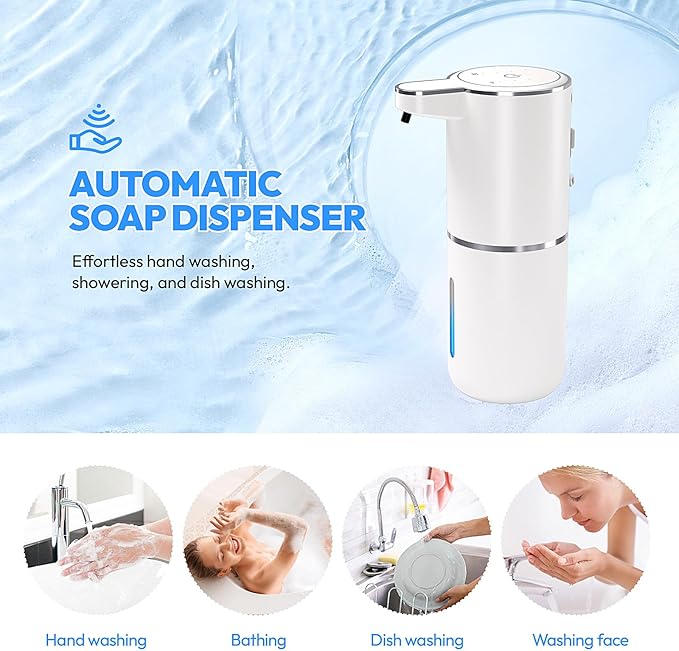 2 Pack Automatic Soap Dispenser Touchless,Liquid Hand Soap Dispenser 12.8oz USB 4levels Adjustable Dispenser Electric Wall Mounted Smart for Bathroom and Kitchen Dish Soap，Easy for Toddlers(White)
