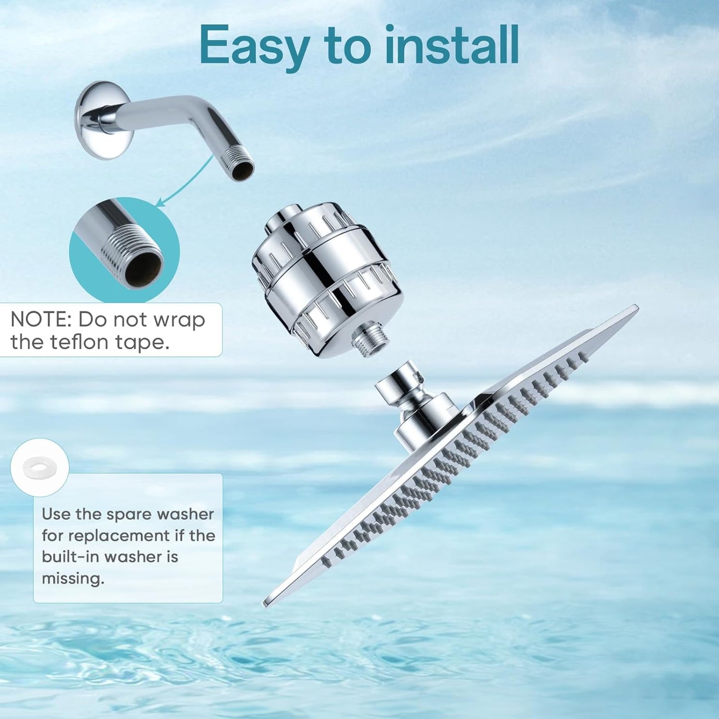 20 Stage Shower Filter for Hard Water, Remove Chlorine Heavy Metals and other Impurities, Improve Skin Hair, Fit Most Handheld Showerhead Fixed Rainfall (Chrome Polished)
