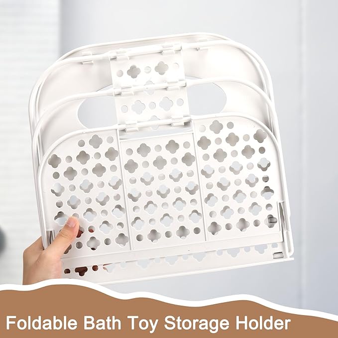 Yungyan 2 Pcs Bath Toy Storage Holder for Bathtub Foldable Bath Toy Organizer 10.6 x 10.6 x 6.7'' Bathtub Storage Shower Caddy for Toddlers Bedroom Bathroom