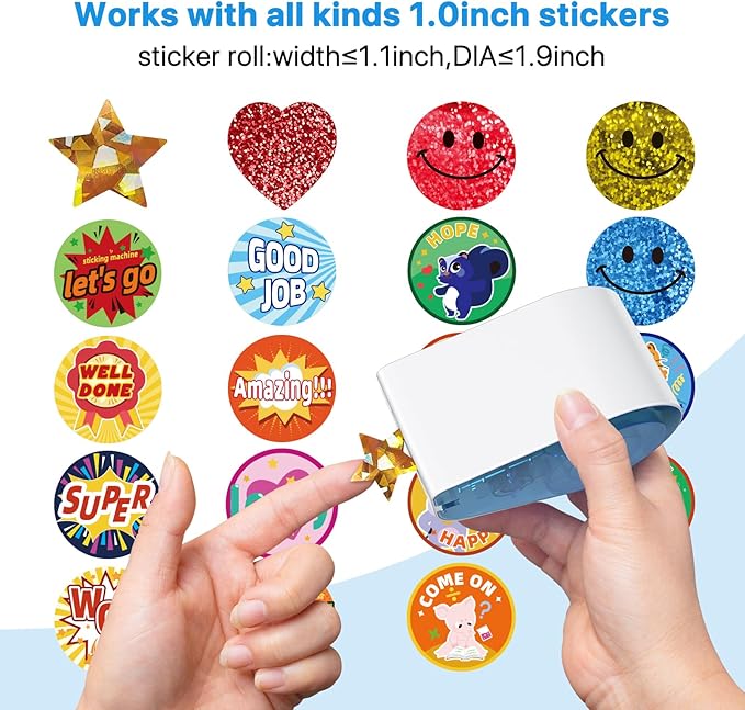 Manual Sticker Dispenser for Rolls of Stickers with 1520Pcs 1Inch Gold Star,Red Heart,Smiley Face Stickers for Kids Reward,Behavior Chart,School Classroom Student Teacher Supplies Gifts(Blue)