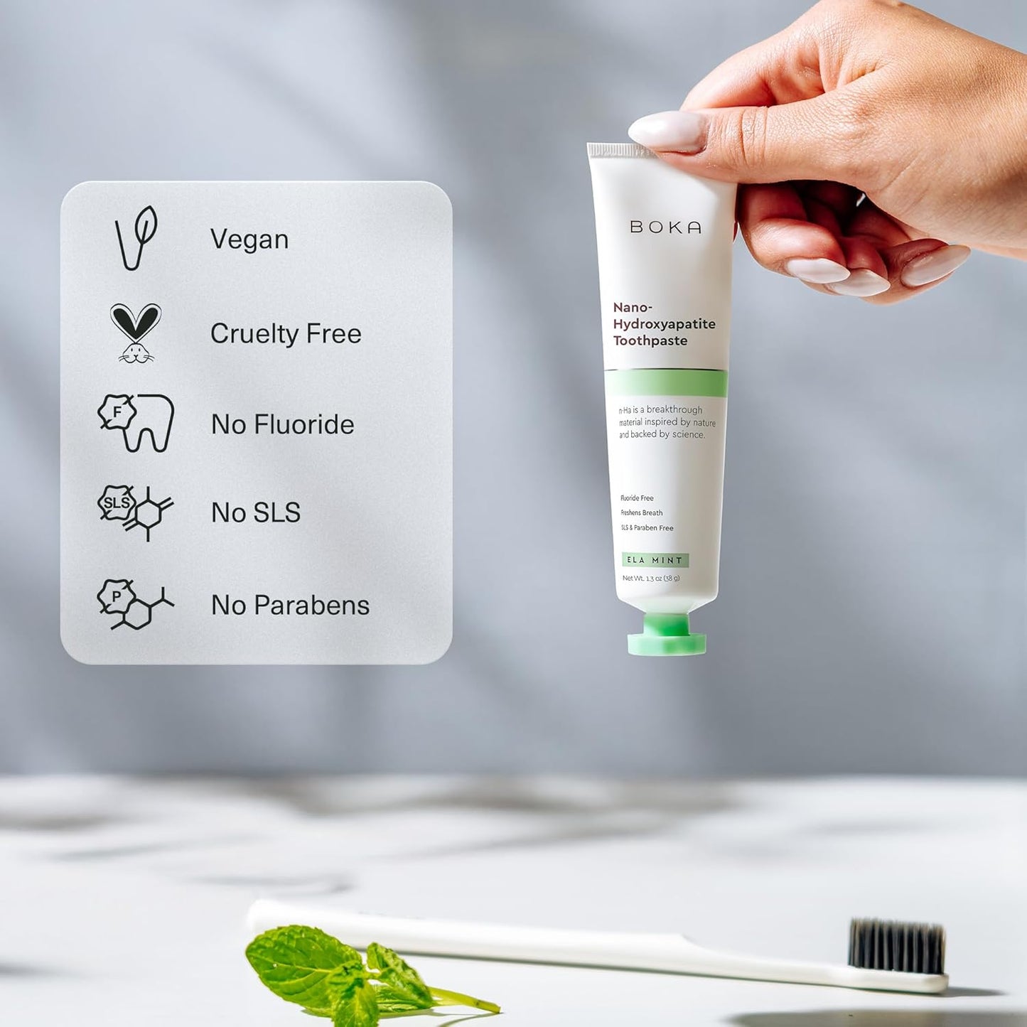 Boka Fluoride Free Toothpaste, Nano Hydroxyapatite Toothpaste, Appropriate for Sensitive Teeth - for Adult, Kids Oral Care - Ela Mint Flavor, 1.3 Fl Oz 2Pk US Manufactured