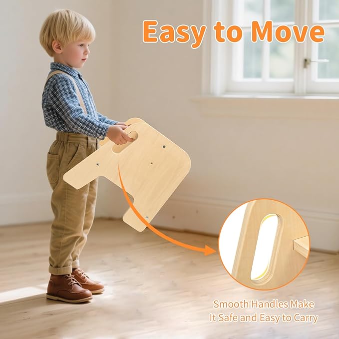 Step Stool for Toddler Kids Wooden – Height Adjustable 2-Step Ladder with Handles – Bathroom Sink Kitchen Bedroom Potty Training – Non-Slip Safety Design for Children 18 Months+