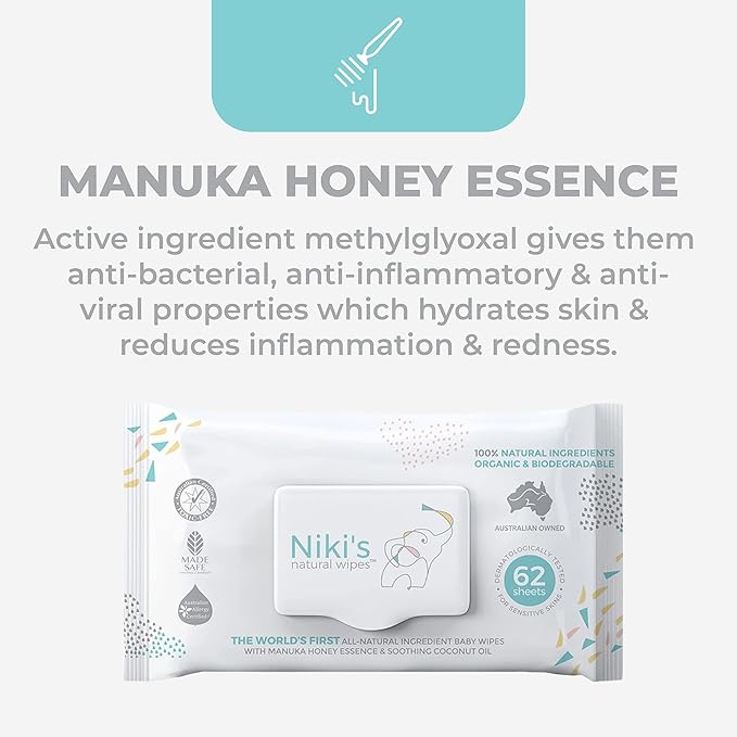 Niki's Natural Baby Wipes | Organic Baby Wipes Sensitive | Made with Manuka Honey and Coconut Oil, Unscented | EWG Verified | 1488 Wipes (24 Pack x 62 Count Wipes) Baby Wipes Bulk