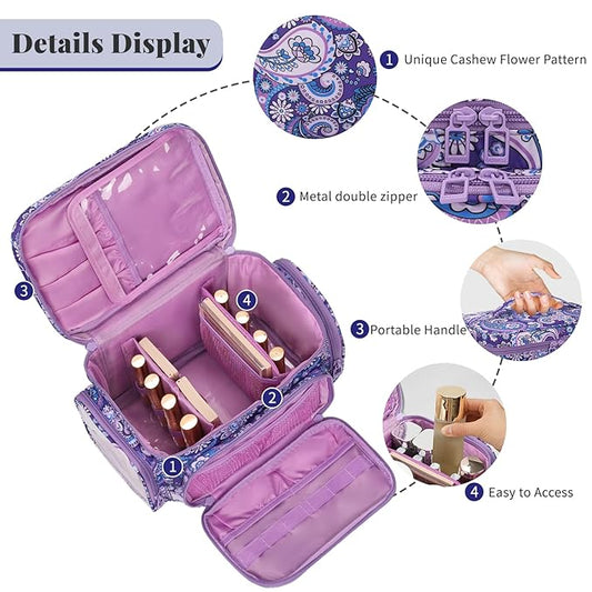 Large Makeup Bag, Portable Travel Makeup Bag Organizer for Women Girls with Makeup Brush Compartment & Two Side Pockets, Cosmetic Travel Bag Vertical Storage Toiletry - Purple