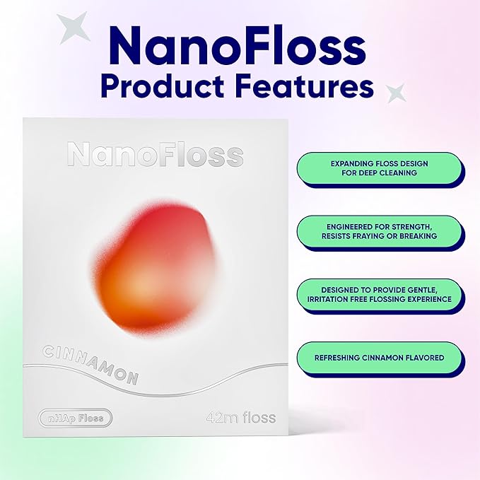 Something Nice NanoFloss Threader for Teeth, Vegan Dental Floss Thread, nHAP1000D Polyester Fiber Waxed with Nano Hydroxyapatite for Enamel Care Kid Friendly, Cinnamon Flavored, 42M