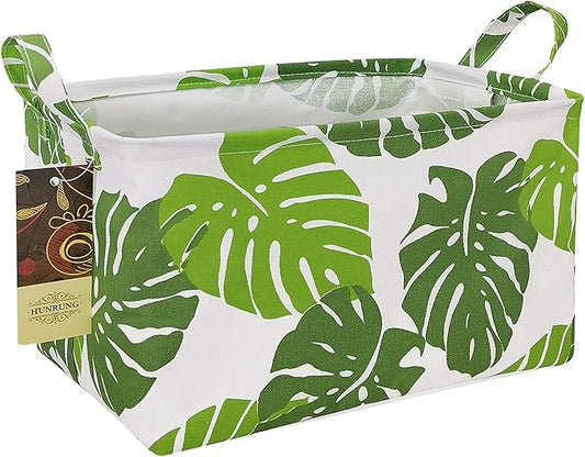 HUNRUNG Rectangle Storage Basket Cute Canvas Organizer Bin for Pet/Children Toys, Books, Clothes Perfect for Rooms/Playroom(Leaf)