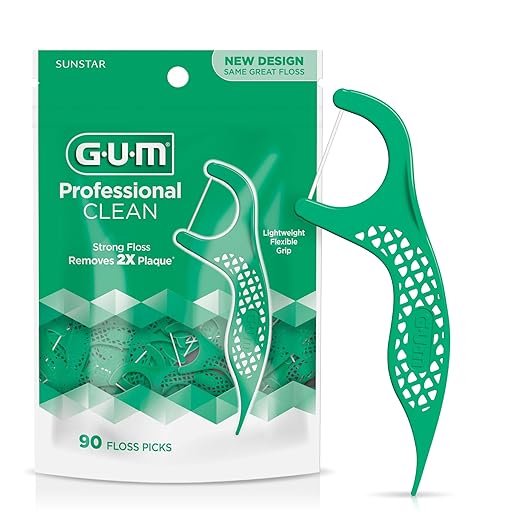 GUM Professional Clean Floss Picks - Extra Strong Shred-Resistant Floss, Easy Grip Handle - Dental Flossers for Adults - Fresh Mint Flavor, 90 Count
