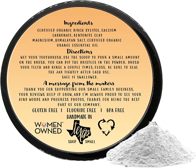 Zero Waste Paper Bag Kid Safe Orange Organic Vegan Fluoride Free Remineralizing Tooth Powder - Ships Without Any Plastic