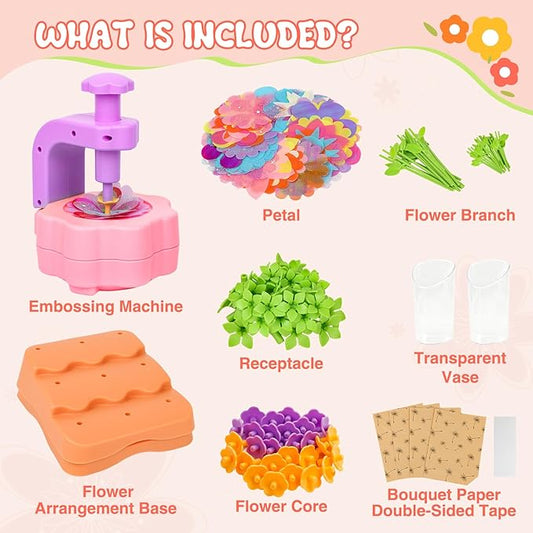 Fabric Flower Bouquets Toys, Arts and Crafts Activity Kit for Kids Ages 3-12, DIY Flower Craft Kits for Toddler, Educational Activity Preschool Birthday Gifts for 3 4 5 6 7 8 9 10+ Year Old Girls