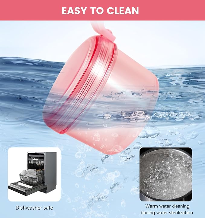 Leak Proof Travel Denture Bath Case for Full Dentures, Denture Cups for Soaking Dentures, Denture Container Cups with Brush for Dentures, Aligner, Retainers, Mouth Guard (Transparent Rouge)