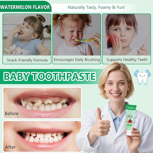 Kids Toothpaste Watermelon Flavor, Swallowable Toothpaste with xylitol and Vitamin E, Fights Plaque, Designed for Children, 2.1OZ
