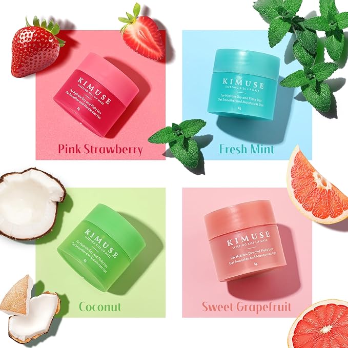KIMUSE Lip Mask, Lip Sleeping Mask: Moisturizing, Hydrating, Nourishing Lip Care Products, Vitamin C, Shea Butter & Antioxidants, Lip Mask Overnight Set for Dry Lip, Flaky