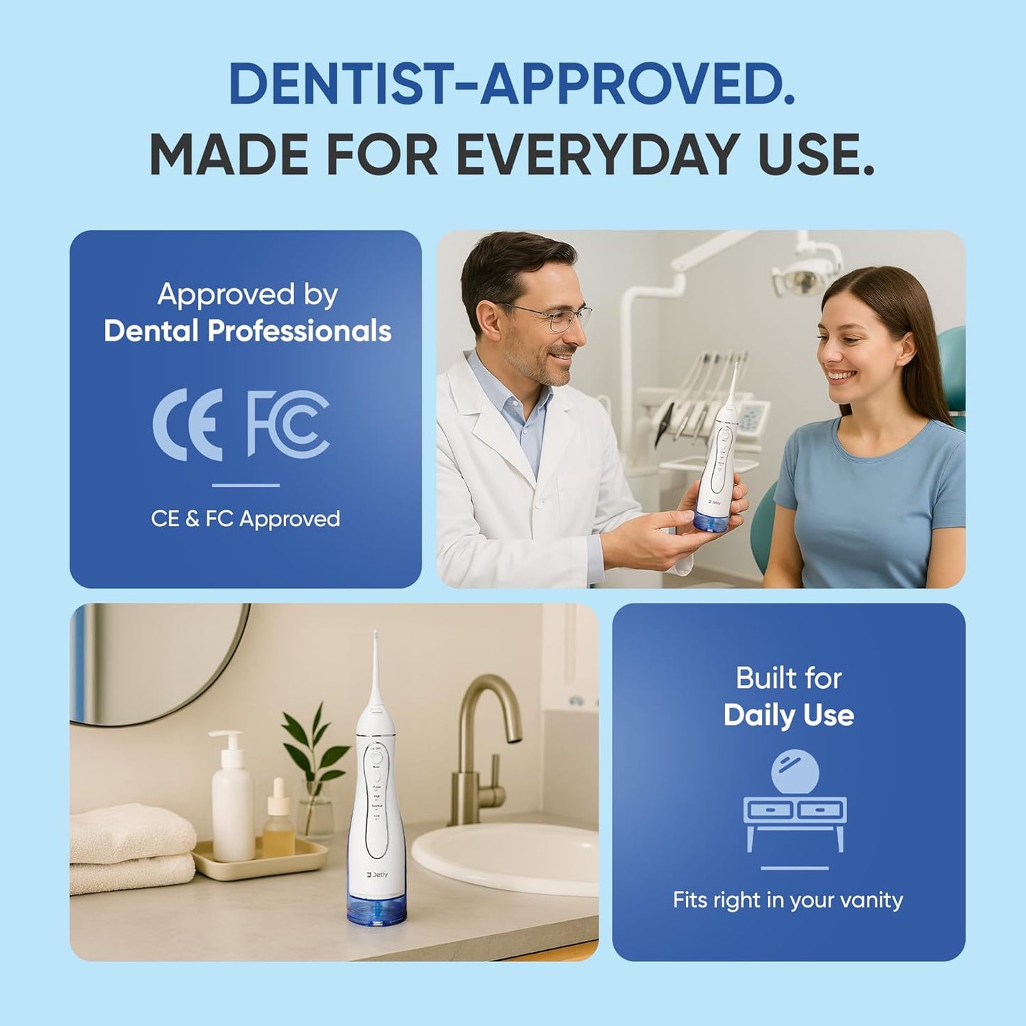 Water Dental Flosser Teeth Pick Cleaner: Travel Cordless Oral Irrigator 300ML Capacity Portable Rechargeable IPX7 Waterproof Electric Flossing Machine for Teeth Cleaning (White)