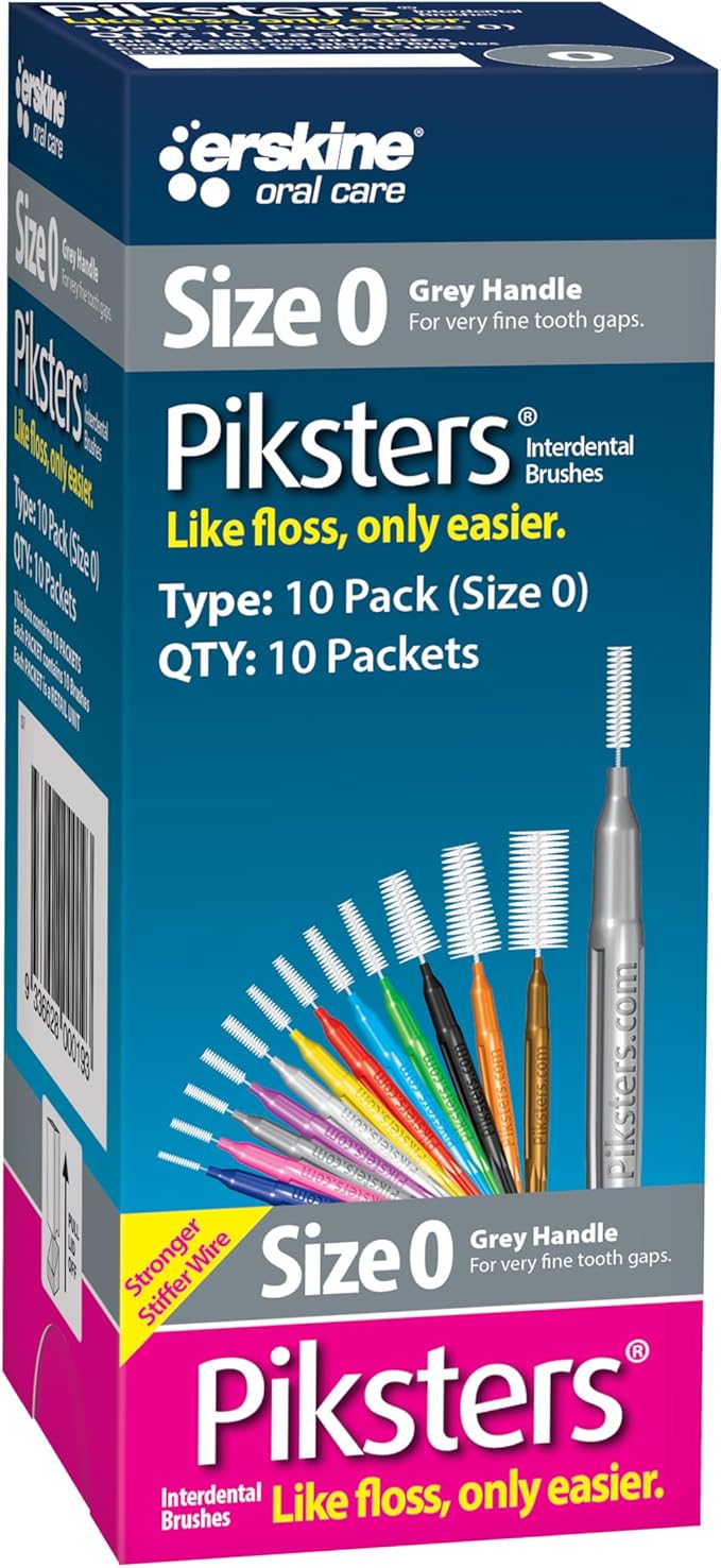 Piksters Interdental Brushes, Size 0, 100 Count (10 x 10 Packs), Interdental Tooth Brush for VeryTight Gaps, Gum Soft Bristles for Plaque Removal, Safe for Braces (100 pk)