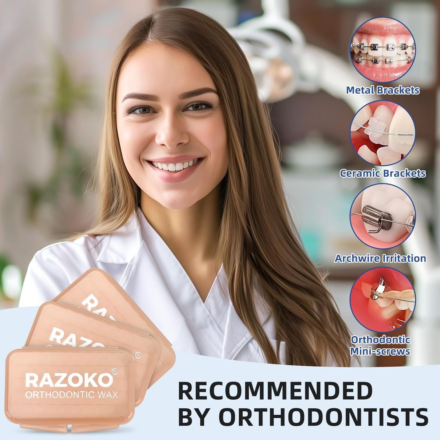 RAZOKO Orthodontic Wax for Braces Aligners Dental Wax Food Grade Orthodontic Wax Strips Precut Wax Dots
