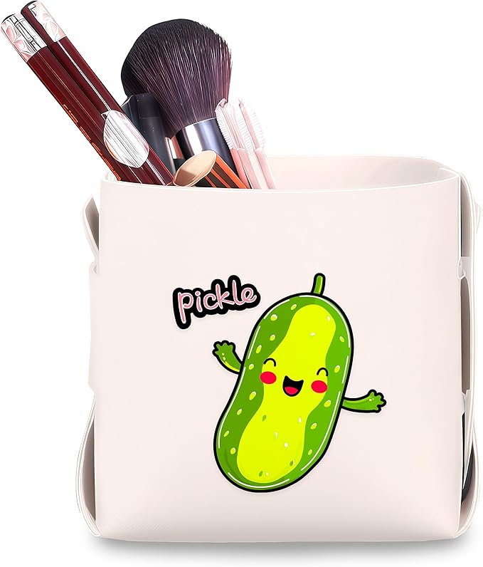 Pickle Makeup Brush Holder, Decorative Desk Organizer for Jewelry Pen Pencil Glasses Storage, Pickle Lovers Themed Gifts Stuff For Girls Teens Kids Women!