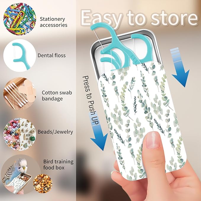 Portable Dental Floss Case, Refillable Cute Travel Floss Dispenser for Men & Women, Pocket Travel Floss Picks Case for Purse, Backpack, Bag Green Leafy Pattern